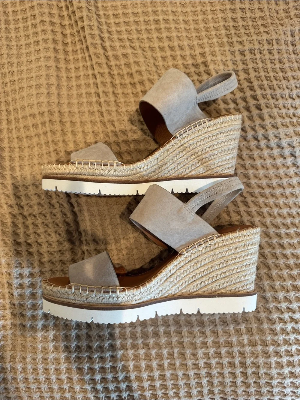 Women's Suede Espadrille Wedge Sandals in Taupe Suede